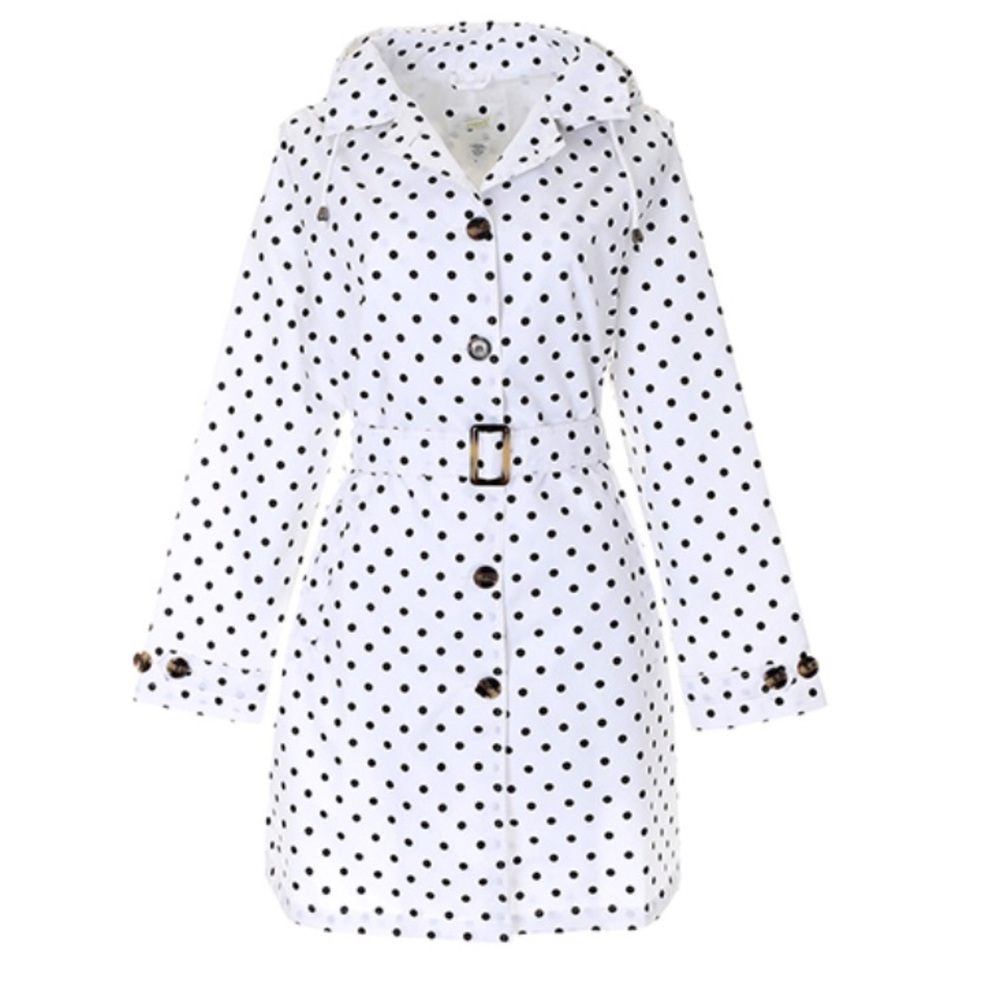 Womens Capelli New York Dot Trench Rain Jacket w/ Removable Hood